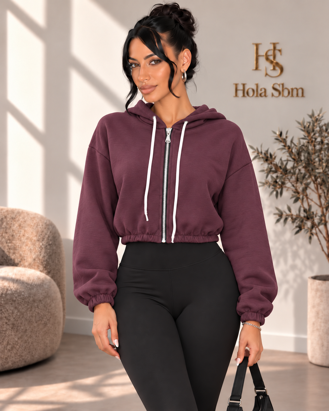 Felpa Alma bordeaux con zip e cappuccio